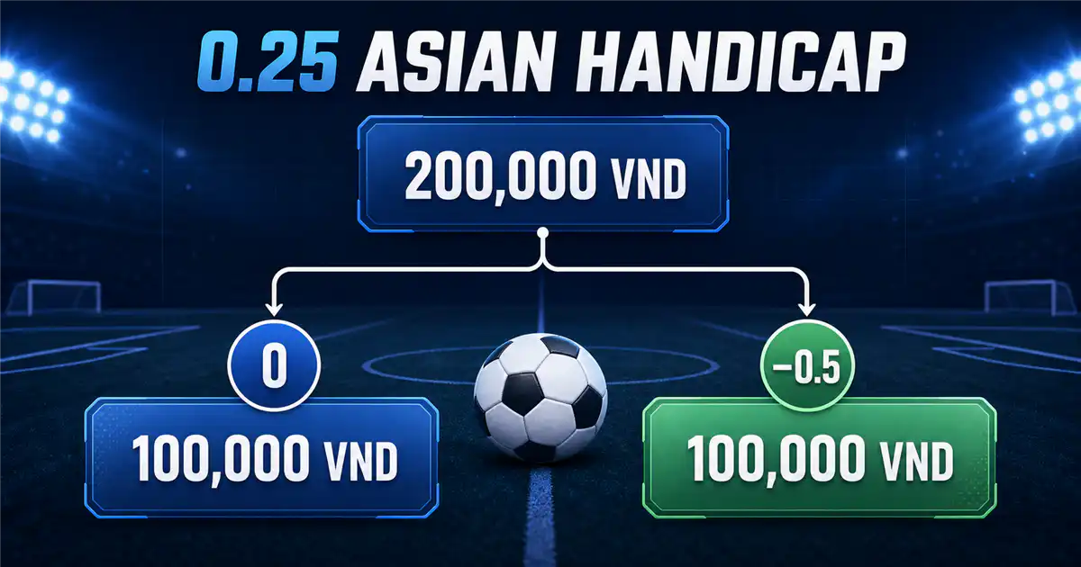 Kèo châu Á 0,25 chia theo đường ngang và nửa khung thành